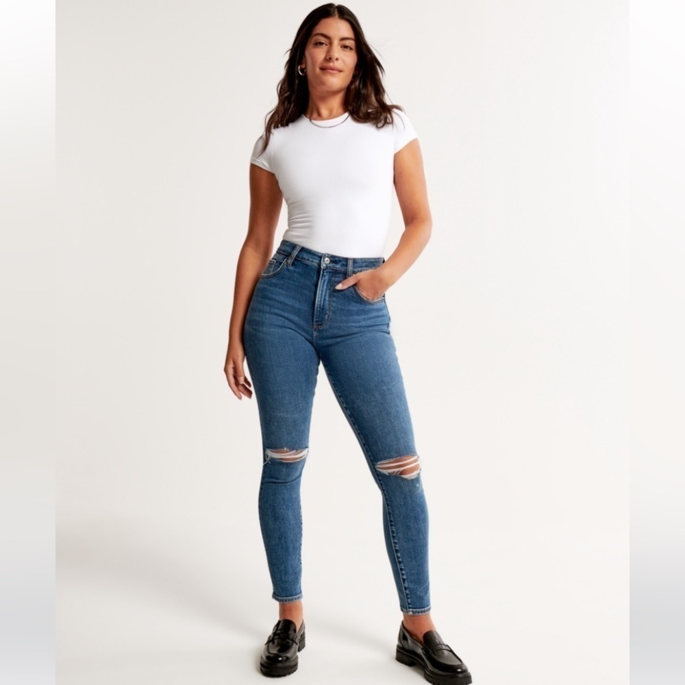 Abercrombie Curve Love High Rise Super Skinny Ankle Jean MEDIUM DESTROY, 31 LONG - Picture 2 of 16